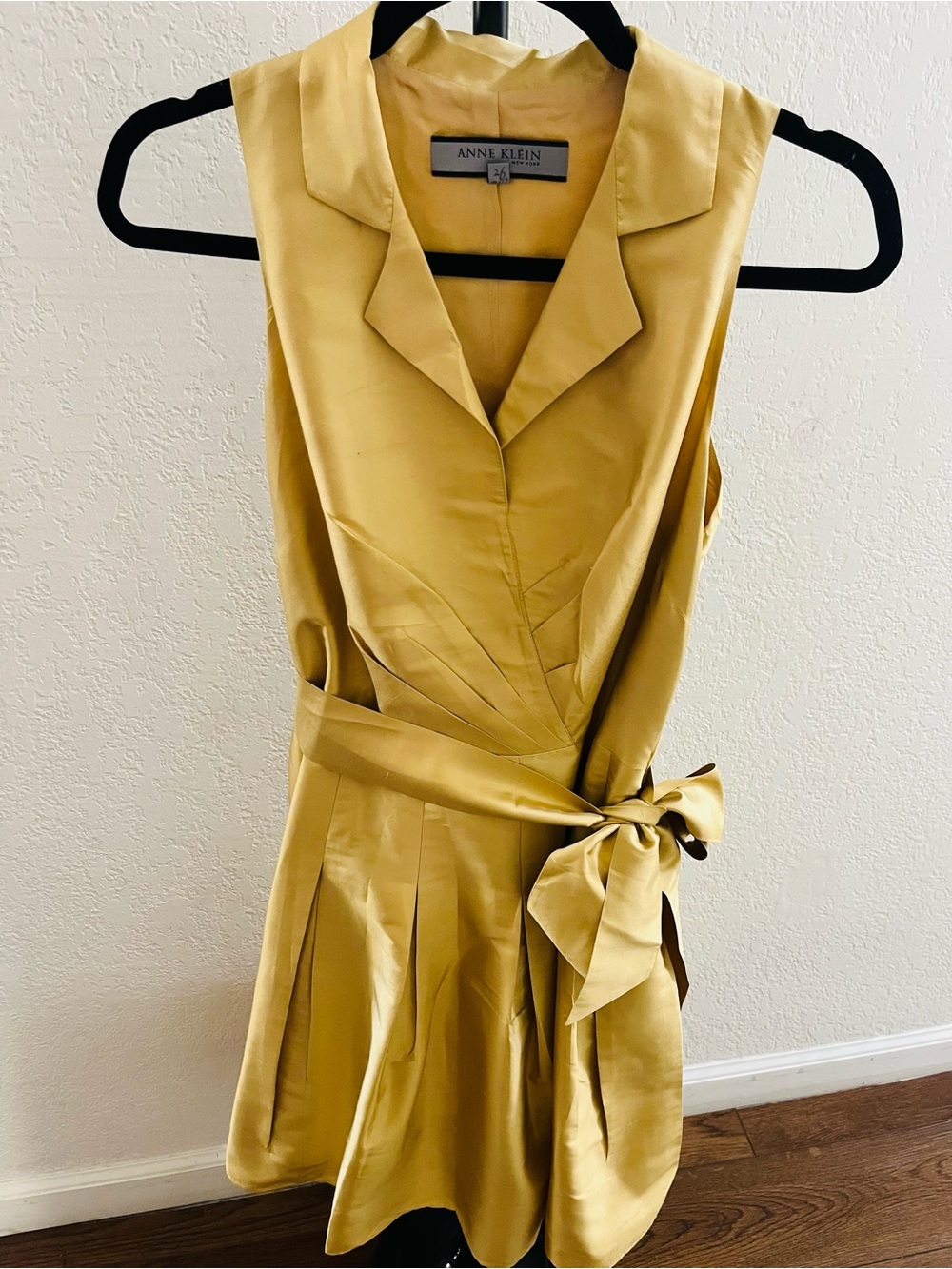 Anne Klein Sleeveless Wrap Mini Dress in Mustard